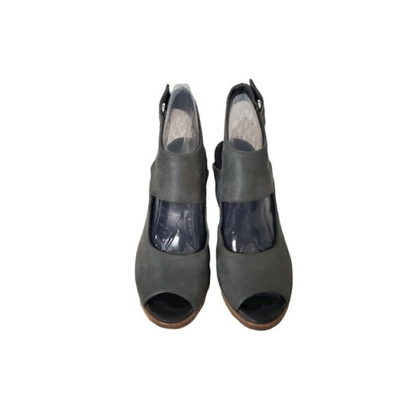 Zeha Berlin gray nubuck leather peep toe ankle strap heeled sandals - Picture 4 of 11